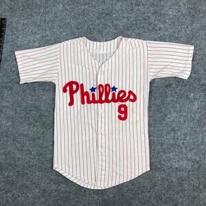 Phillies Jersey Kids Size L White Red Pinstripe Button Up Throwback Baseball